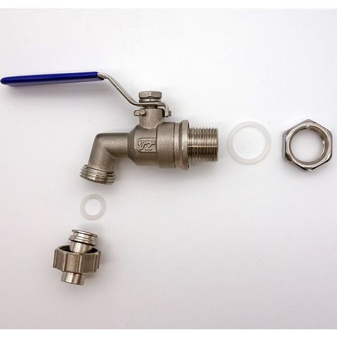 6. Кран шаровой с гайкой и штуцером 13 мм из нерж. стали, G 1/2